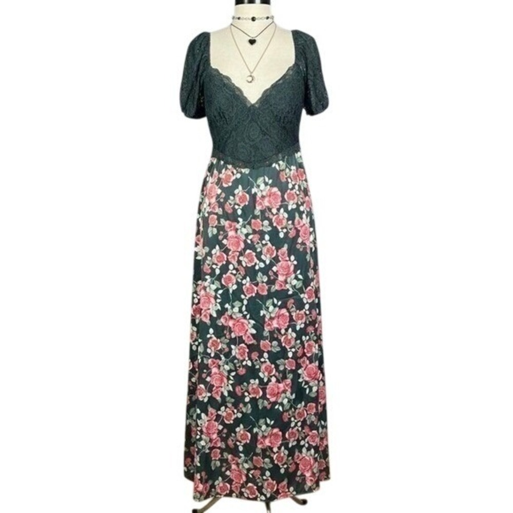 Lace Floral Maxi Dress Medium Altar'd State Dark Green Garden Party Romantic